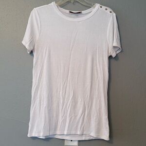 LOFT White Short Sleeve Top with Button Accents 95% Modal lightweight